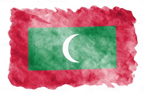 Maldives Flag Is Depicted In Liquid Watercolor Style Isolated On White