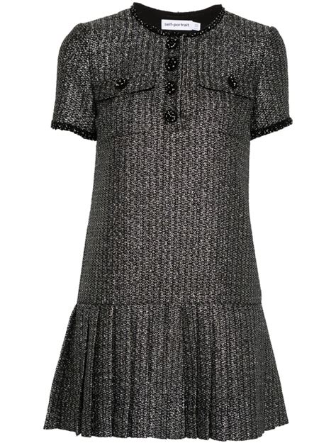 Self Portrait Bouclé Mini Dress Black FARFETCH