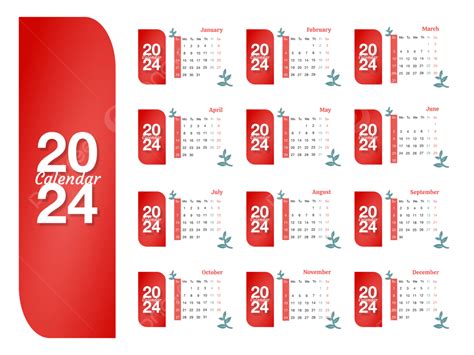 Red Modern Minimalist 2024 Desk Calendar Set Vector Desk Calendar 2024