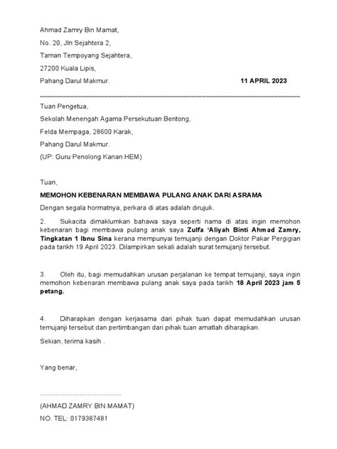 surat kebenaran bawa anak pulang