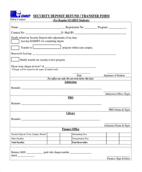 Free 9 Sample Security Deposit Refund Forms In Pdf Ms Word