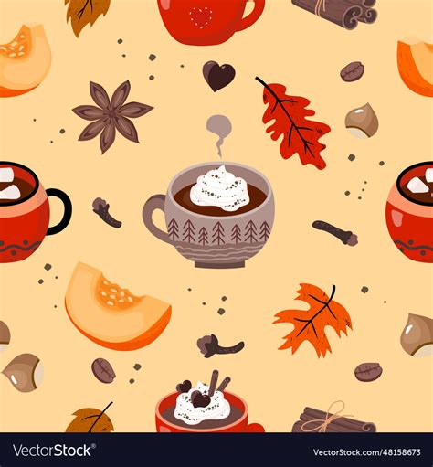 Pumpkin spice latte seamless pattern Royalty Free Vector