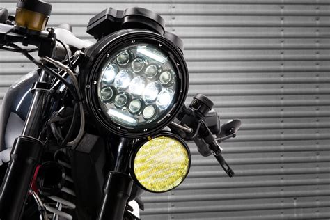 Motorbike Led Headlights W Black Fly Eye Lens Drl Cafe