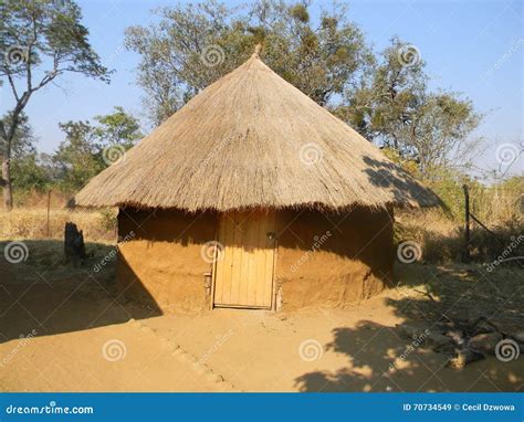 Grass Thatched African Pole And Dagga Hut Editorial Stock Image