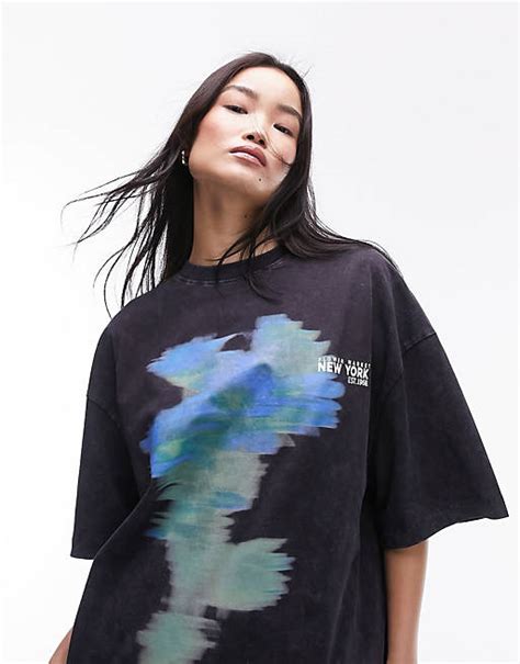 Topshop graphic abstract art oversized tee in charcoal | ASOS