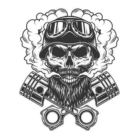 Bearded and mustached biker skull | Free Vector