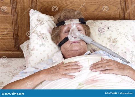 Mature Senior Woman Cpap Sleep Apnea Machine Stock Images Image