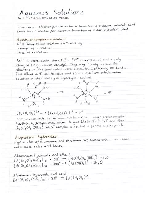 Summary Aqa A Level Chemistry Aqueous Ions Revision Notes Unit