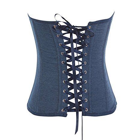 Blau Jeans Corsagentop Vollbrust Corsage Denim Korsett Bustier Amazon