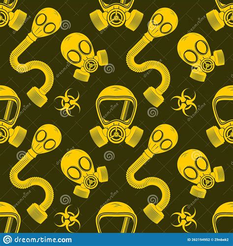 Biohazard Sign With Gas Mask Seamless Pattern Stock Vector