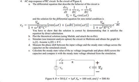 Solved 4 Ac Step Response Of Rc Circuit In The Circuit