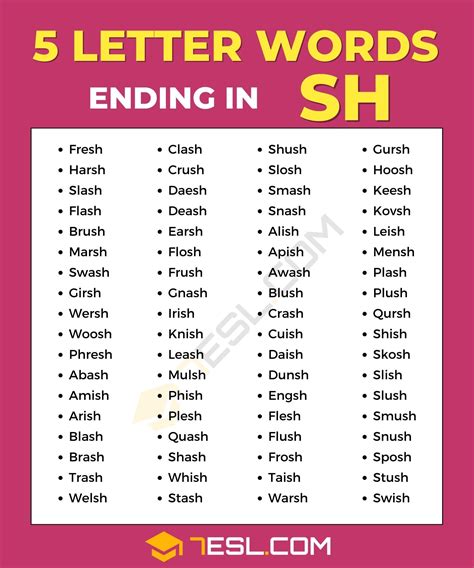 5 Letter Words Ending In SH 77 Words In English 7ESL