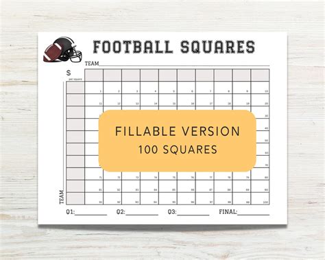 Football Squares Editable Printable Football Square Fundraiser 100 Square Football Board