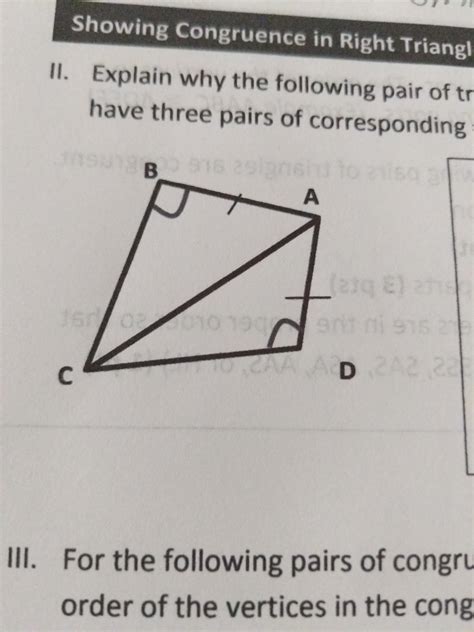 Ngruence In Right Triangles 1 Explain Why The Following Pair Of