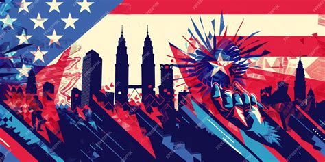 hari merdeka banner  retro geometric shapes malaysian flag  map