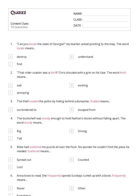 Look For The Meaning Context Clues Worksheets For 3rd Grade