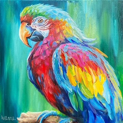 Parrot Painting on Canvas Small Bird Oil Painting Original Parrot Wall ...