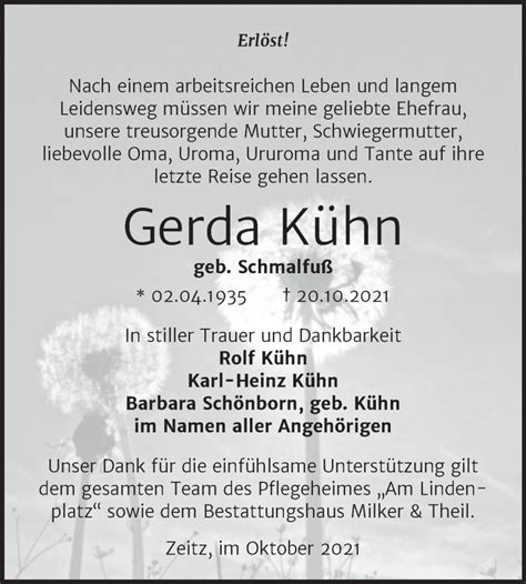 Traueranzeigen von Gerda Kühn abschied nehmen de