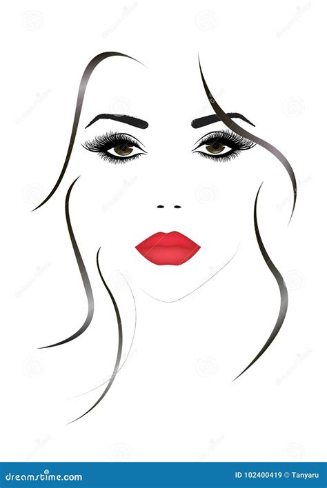 Portrait Of The Beautiful Woman Face With A Red Lips Vector