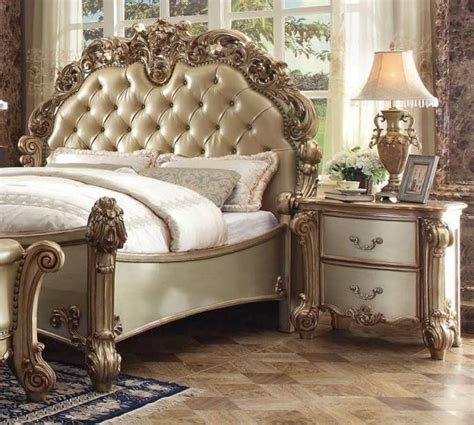 Bone Gold Patina Queen Bedroom Set Pcs Vendome Q Acme Victorian