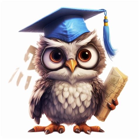 Premium Photo Cartoon Owl Wearing A Graduation Cap And Holding A