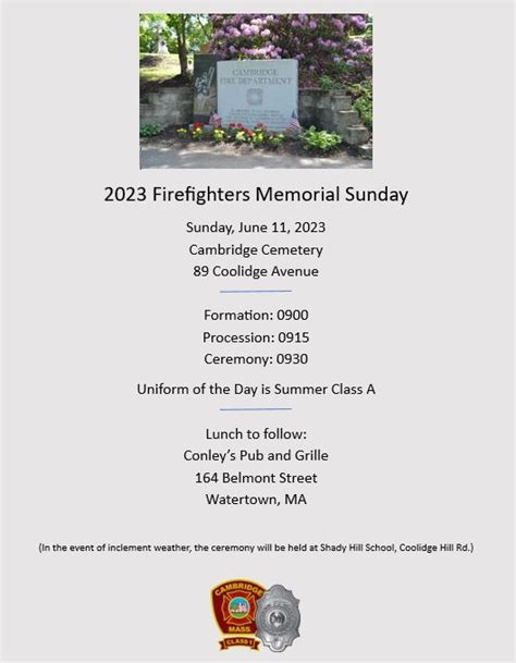 Firefighters Memorial Sunday 2023 Fire Department City Of Cambridge