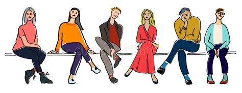 Young People Sitting On A Bench Vector Illustration Audience Concept