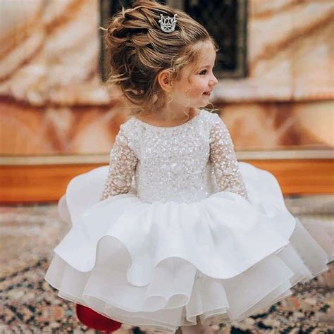 Robe De Bapt Me Blanche Paillettes Pour Petites Filles Robe De Bal De