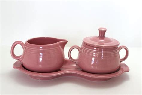 Fiesta Rose Pink Creamer And Sugar With Lid And Tray Set Retired Color Homer Laughlin Art