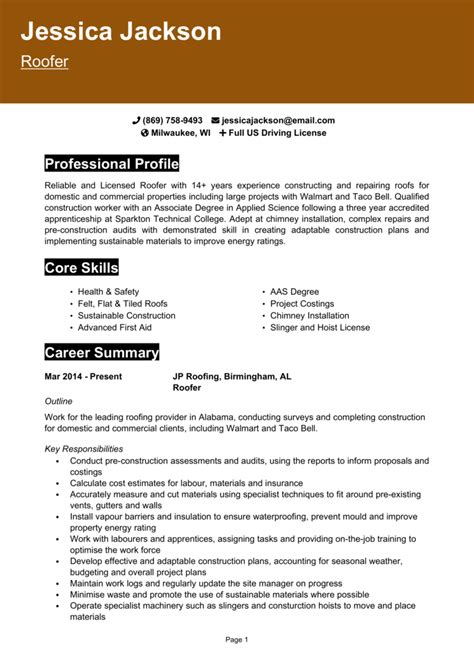 Roofer Resume Example Guide Get A Top Job