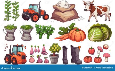 agricultural  farming items isolated  white background