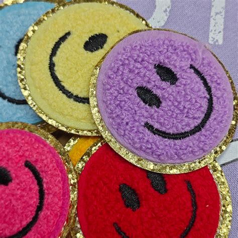 Chenille Smile Patch Chenille Smiley Face Iron On Patch Glitter Happy