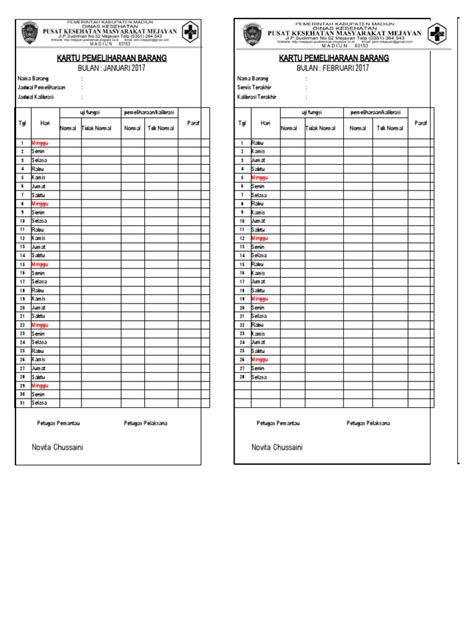 Kartu Pemeliharaan Barang Ceklis Pemeliharaan Alat Pdf