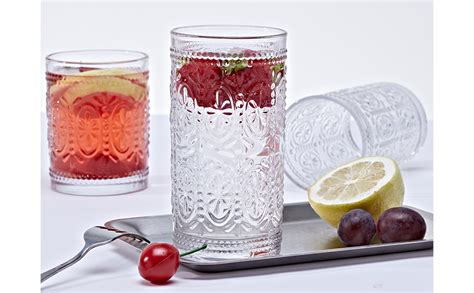 Yl Esh [6 Pack] 9 5 Oz Romantic Water Glasses Premium Vintage Glassware Elegant