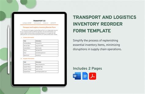 Transport And Logistics Service Request Form Template In Word PDF