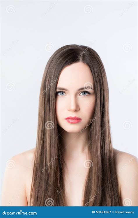 Brunette With Long Straight Hair Stock Image Image Of Isolated Female 53494367
