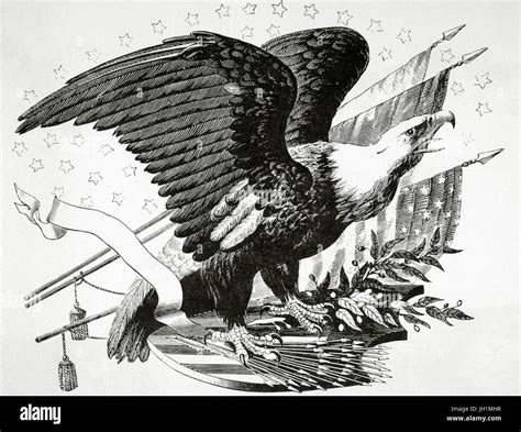 Bald Eagle And Other Patriotic Symbols Of The American Revolutionary War 1775 1783 Engraving