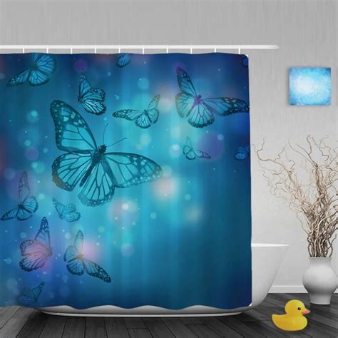 Beautiful Blue Butterflies Decor Bathroom Shower Curtains Shining Light Shower Curtain