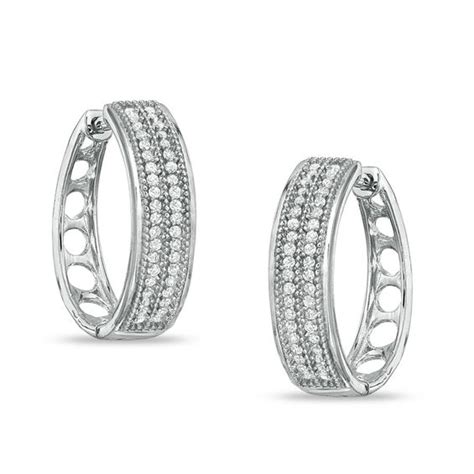 1/4 CT. T.W. Diamond Hoop Earrings in Sterling Silver | Diamond ...