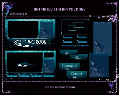 Animated Stream Package Whale In Blue Ocean Animated Twitch Overlay