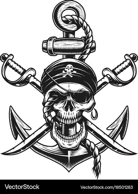 Pirate Skull Emblem With Swords Anchor Royalty Free Vector