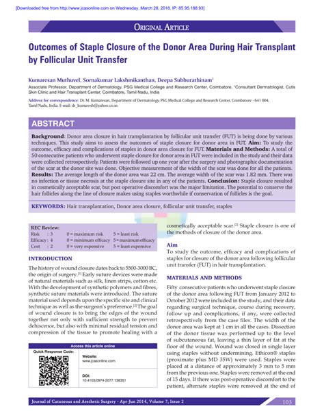 Pdf Outcomes Of Staple Closure Of The Donor Area During Hair