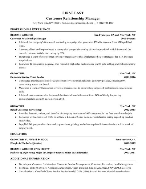 Relationship Manager Cv Examples For Resume Worded