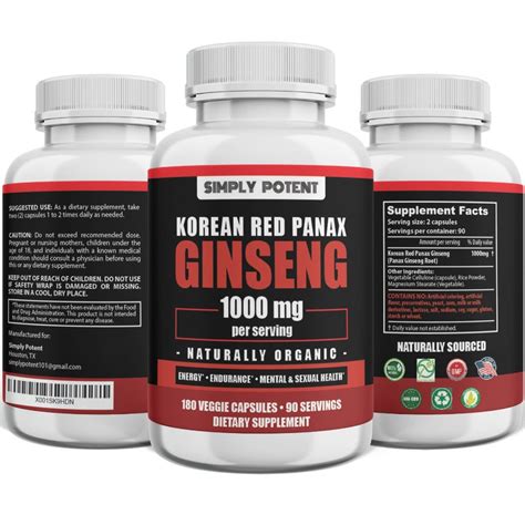 Korean Red Panax Ginseng 1000mg Capsules Ginseng Extract Powder Supplement With 4 6