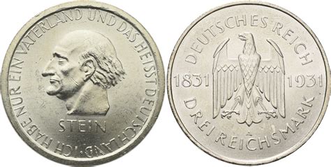 Weimarer Republik 3 Reichsmark 1931 Min Randfehler vorzüglich