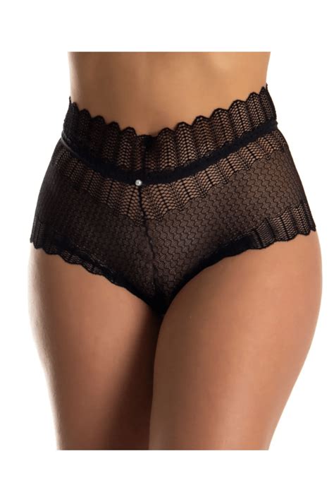 Calcinha Lacradora De Renda Ilhós e Fita De Cetim Cor Preto Yaffa Sex Shop Flower Love