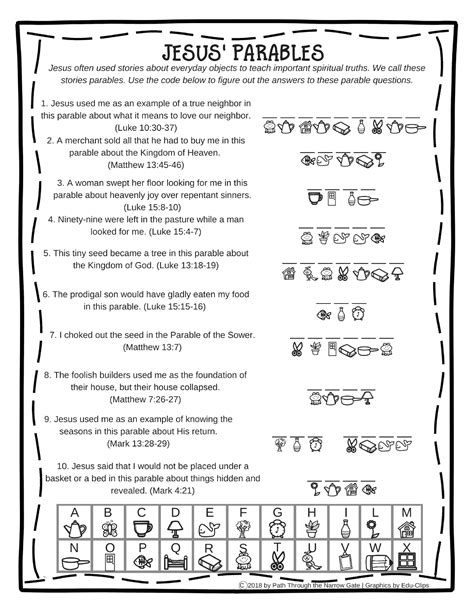 Free bible worksheet matching parables of jesus – Artofit