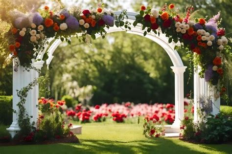 Premium AI Image | Arch with flowers in the garden