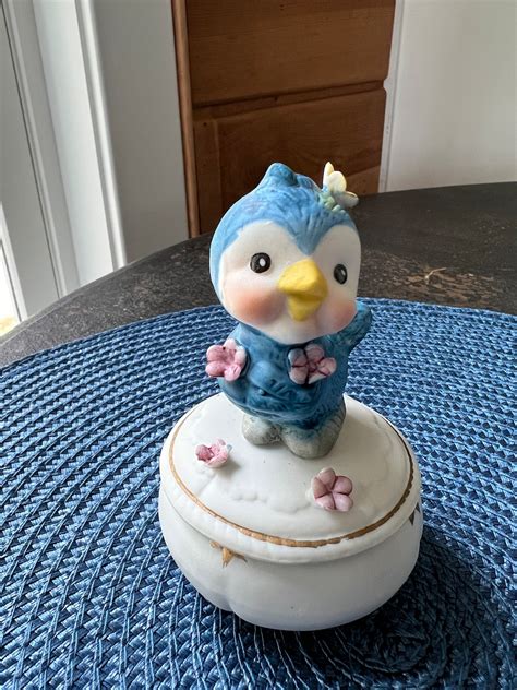 Vintage Blue Bird Trinket Box Super Cute Blue Bird Kitschy Etsy