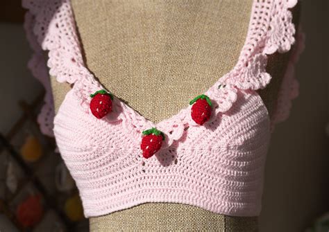 Strawberry Crochet Top Crop Pink Summer Blouse Handmade Etsy